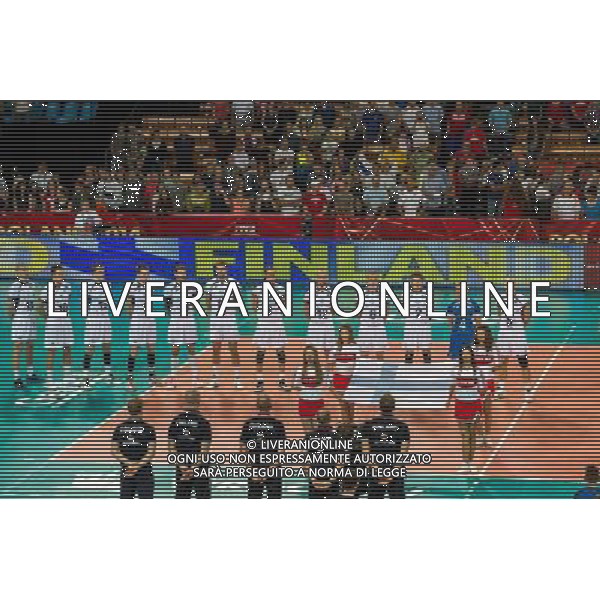 Polska Wroclaw 10 09 2014 Hala Stulecia ul. Wystawowa 1 Druga faza grupy F FIVB Mistrzostwa Swiata w pilce siatkowej mezczyzn Polska 2014 mecz pomiedzy Finlandia vs Rosja Na zdjeciu: Finlandia prezentacja hymn Fot: Sebastian Borowski / Newspix.pl Poland Wroclaw 10.09.2014 Century Hall st. Wystawowa 1 Second phase of group F FIVB World Championships in mens volleyball Poland 2014 game between Finland vs Russia On the picture: Finland presentation anthem Photo: Sebastian Borowski / Newspix.pl --- Newspix.pl AG ALDO LIVERANI SAS ONLY ITALY *** Local Caption *** www.newspix.pl mail us: info@newspix.pl call us: 0048 022 23 22 222 --- Polish Picture Agency by Ringier Axel Springer Poland