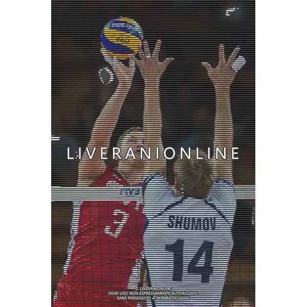 Polska Wroclaw 10 09 2014 Hala Stulecia ul. Wystawowa 1 Druga faza grupy F FIVB Mistrzostwa Swiata w pilce siatkowej mezczyzn Polska 2014 mecz pomiedzy Finlandia vs Rosja Na zdjeciu: Nikolay Apalikov russia #3 Konstantin Shumov finland #14 Fot: Sebastian Borowski / Newspix.pl Poland Wroclaw 10.09.2014 Century Hall st. Wystawowa 1 Second phase of group F FIVB World Championships in mens volleyball Poland 2014 game between Finland vs Russia On the picture: Nikolay Apalikov russia #3 Konstantin Shumov finland #14 Photo: Sebastian Borowski / Newspix.pl --- Newspix.pl AG ALDO LIVERANI SAS ONLY ITALY *** Local Caption *** www.newspix.pl mail us: info@newspix.pl call us: 0048 022 23 22 222 --- Polish Picture Agency by Ringier Axel Springer Poland