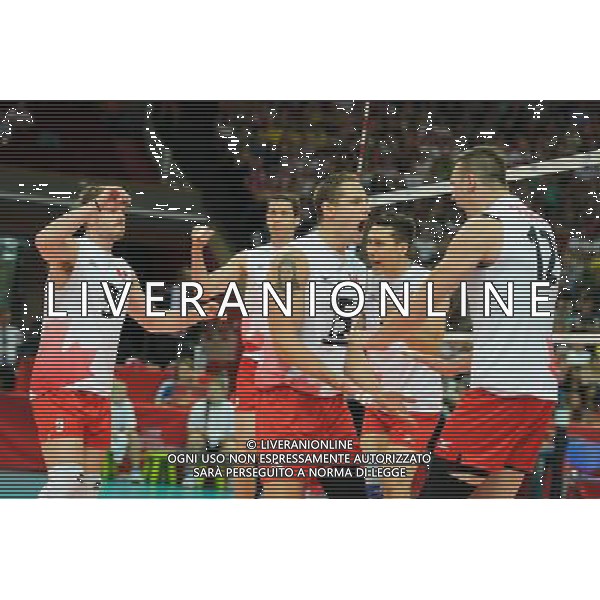 13.09.2014 - Katowice , Spodek , siatkowka , Mistrzostwa Swiata 2014 , grupa F Brazylia (niebieskie) - Kanada (biale) , FIVB Men\'s World Championship , pool F Brazil (blue) - Canada (white) N/Z Dustin Schneider , Frederic Winters , Gavin Schmitt Fot. Karol Bartnik / MPAimages.com / NEWSPIX.PL --- Newspix.pl AG ALDO LIVERANI SAS ONLY ITALY *** Local Caption *** www.newspix.pl mail us: info@newspix.pl call us: 0048 022 23 22 222 --- Polish Picture Agency by Ringier Axel Springer Poland
