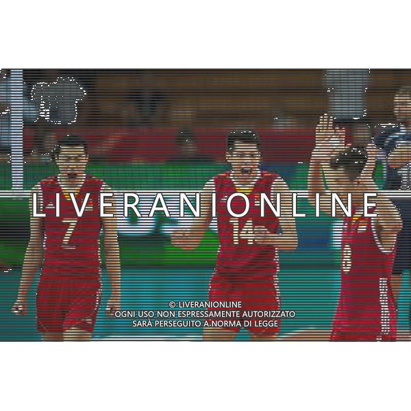 Polska Wroclaw 13 09 2014 Hala Stulecia ul. Wystawowa 1 Druga faza grupy F FIVB Mistrzostwa Swiata w pilce siatkowej mezczyzn Polska 2014 mecz pomiedzy Finlandia vs Chiny Na zdjeciu: Chiny radosc Weijun Zhong china #7 Jingtao Xu china #14 Jianjun Cui china #8 Fot: Sebastian Borowski / Newspix.pl Poland Wroclaw 13.09.2014 Century Hall st. Wystawowa 1 Second phase of group F FIVB World Championships in mens volleyball Poland 2014 game between Finland vs China On the picture: China gladness Weijun Zhong china #7 Jingtao Xu china #14 Jianjun Cui china #8 Photo: Sebastian Borowski / Newspix.pl --- Newspix.pl AG ALDO LIVERANI SAS ONLY ITALY *** Local Caption *** www.newspix.pl mail us: info@newspix.pl call us: 0048 022 23 22 222 --- Polish Picture Agency by Ringier Axel Springer Poland