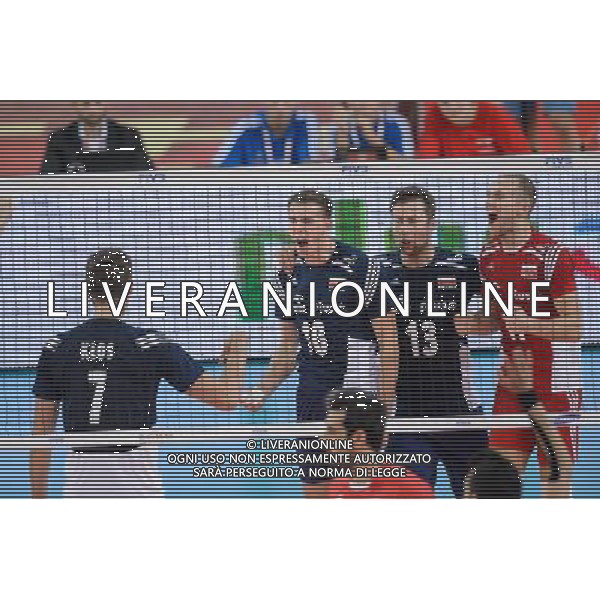13.09.2014 - Lodz , Atlas Arena , siatkowka , Mistrzostwa Swiata 2014 , grupa E Polska (granatowe) - Iran (czerwone) , FIVB Men\'s World Championship , pool E Poland (navy) - Iran (red) N/Z Karol Klos , Mariusz Wlazly , Michal Kubiak , Pawel Zatorski Fot. Mariusz Palczynski / MPAimages.com / NEWSPIX.PL --- Newspix.pl AG ALDO LIVERANI SAS ONLY ITALY *** Local Caption *** www.newspix.pl mail us: info@newspix.pl call us: 0048 022 23 22 222 --- Polish Picture Agency by Ringier Axel Springer Poland