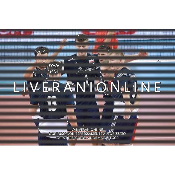 13.09.2014 - Lodz , Atlas Arena , siatkowka , Mistrzostwa Swiata 2014 , grupa E Polska (granatowe) - Iran (czerwone) , FIVB Men\'s World Championship , pool E Poland (navy) - Iran (red) N/Z Michal Winiarski , Michal Kubiak , Piotr Nowakowski , Mariusz Wlazly , Pawel Zatorski , Pawel Zagumny Fot. Mariusz Palczynski / MPAimages.com / NEWSPIX.PL --- Newspix.pl AG ALDO LIVERANI SAS ONLY ITALY *** Local Caption *** www.newspix.pl mail us: info@newspix.pl call us: 0048 022 23 22 222 --- Polish Picture Agency by Ringier Axel Springer Poland