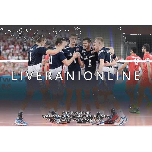 13.09.2014 - Lodz , Atlas Arena , siatkowka , Mistrzostwa Swiata 2014 , grupa E Polska (granatowe) - Iran (czerwone) , FIVB Men\'s World Championship , pool E Poland (navy) - Iran (red) N/Z Karol Klos , Michal Kubiak , Piotr Nowakowski , Michal Winiarski , Mariusz Wlazly , Pawel Zagumny Fot. Mariusz Palczynski / MPAimages.com / NEWSPIX.PL --- Newspix.pl AG ALDO LIVERANI SAS ONLY ITALY *** Local Caption *** www.newspix.pl mail us: info@newspix.pl call us: 0048 022 23 22 222 --- Polish Picture Agency by Ringier Axel Springer Poland