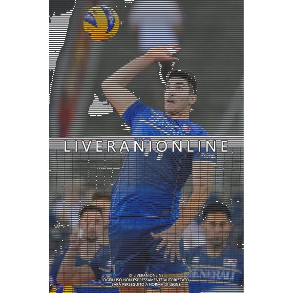 13.09.2014 - Lodz , Atlas Arena , siatkowka , Mistrzostwa Swiata 2014 , grupa E Serbia (biale) - Francja (granatowe) , FIVB Men\'s World Championship , pool E Serbia (white) - France (navy) N/Z Nicolas Le Goff Fot. Mariusz Palczynski / MPAimages.com / NEWSPIX.PL --- Newspix.pl AG ALDO LIVERANI SAS ONLY ITALY *** Local Caption *** www.newspix.pl mail us: info@newspix.pl call us: 0048 022 23 22 222 --- Polish Picture Agency by Ringier Axel Springer Poland