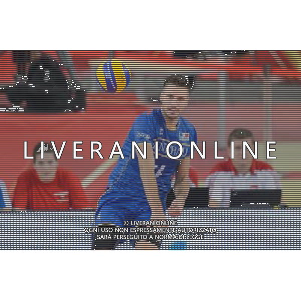 13.09.2014 - Lodz , Atlas Arena , siatkowka , Mistrzostwa Swiata 2014 , grupa E Serbia (biale) - Francja (granatowe) , FIVB Men\'s World Championship , pool E Serbia (white) - France (navy) N/Z Antonin Rouzier Fot. Mariusz Palczynski / MPAimages.com / NEWSPIX.PL --- Newspix.pl AG ALDO LIVERANI SAS ONLY ITALY *** Local Caption *** www.newspix.pl mail us: info@newspix.pl call us: 0048 022 23 22 222 --- Polish Picture Agency by Ringier Axel Springer Poland