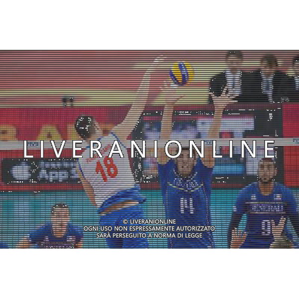 13.09.2014 - Lodz , Atlas Arena , siatkowka , Mistrzostwa Swiata 2014 , grupa E Serbia (biale) - Francja (granatowe) , FIVB Men\'s World Championship , pool E Serbia (white) - France (navy) N/Z Marko Podrascanin , Nicolas Le Goff Fot. Mariusz Palczynski / MPAimages.com / NEWSPIX.PL --- Newspix.pl AG ALDO LIVERANI SAS ONLY ITALY *** Local Caption *** www.newspix.pl mail us: info@newspix.pl call us: 0048 022 23 22 222 --- Polish Picture Agency by Ringier Axel Springer Poland