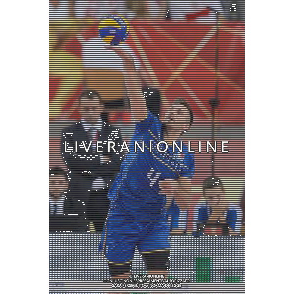 13.09.2014 - Lodz , Atlas Arena , siatkowka , Mistrzostwa Swiata 2014 , grupa E Serbia (biale) - Francja (granatowe) , FIVB Men\'s World Championship , pool E Serbia (white) - France (navy) N/Z Antonin Rouzier Fot. Mariusz Palczynski / MPAimages.com / NEWSPIX.PL --- Newspix.pl AG ALDO LIVERANI SAS ONLY ITALY *** Local Caption *** www.newspix.pl mail us: info@newspix.pl call us: 0048 022 23 22 222 --- Polish Picture Agency by Ringier Axel Springer Poland