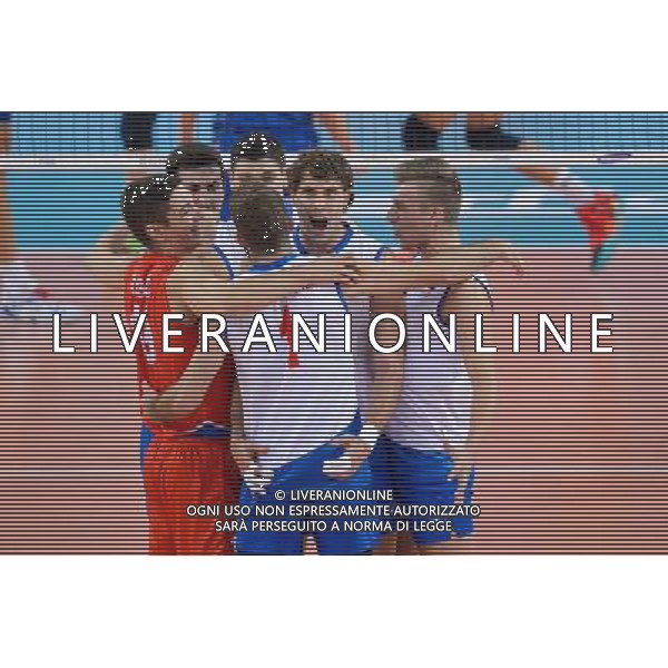 13.09.2014 - Lodz , Atlas Arena , siatkowka , Mistrzostwa Swiata 2014 , grupa E Serbia (biale) - Francja (granatowe) , FIVB Men\'s World Championship , pool E Serbia (white) - France (navy) N/Z Nikola Rosic , Nikola Kovacevic , Aleksandar Atanasijevic , Nikola Jovovic Fot. Mariusz Palczynski / MPAimages.com / NEWSPIX.PL --- Newspix.pl AG ALDO LIVERANI SAS ONLY ITALY *** Local Caption *** www.newspix.pl mail us: info@newspix.pl call us: 0048 022 23 22 222 --- Polish Picture Agency by Ringier Axel Springer Poland