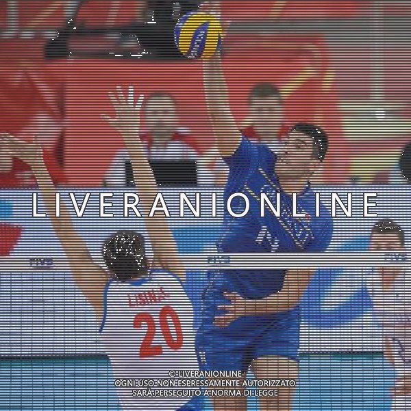 13.09.2014 - Lodz , Atlas Arena , siatkowka , Mistrzostwa Swiata 2014 , grupa E Serbia (biale) - Francja (granatowe) , FIVB Men\'s World Championship , pool E Serbia (white) - France (navy) N/Z Srecko Lisinac , Nicolas Le Goff Fot. Mariusz Palczynski / MPAimages.com / NEWSPIX.PL --- Newspix.pl AG ALDO LIVERANI SAS ONLY ITALY *** Local Caption *** www.newspix.pl mail us: info@newspix.pl call us: 0048 022 23 22 222 --- Polish Picture Agency by Ringier Axel Springer Poland
