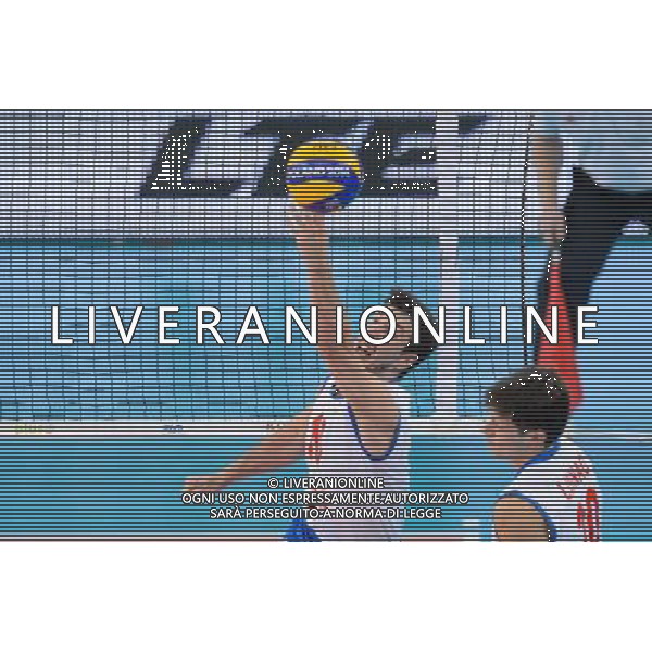 13.09.2014 - Lodz , Atlas Arena , siatkowka , Mistrzostwa Swiata 2014 , grupa E Serbia (biale) - Francja (granatowe) , FIVB Men\'s World Championship , pool E Serbia (white) - France (navy) N/Z Milos Nikic Fot. Mariusz Palczynski / MPAimages.com / NEWSPIX.PL --- Newspix.pl AG ALDO LIVERANI SAS ONLY ITALY *** Local Caption *** www.newspix.pl mail us: info@newspix.pl call us: 0048 022 23 22 222 --- Polish Picture Agency by Ringier Axel Springer Poland