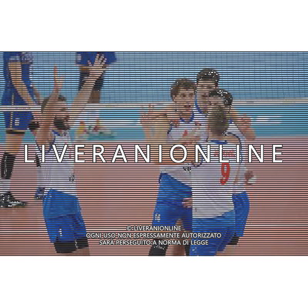 13.09.2014 - Lodz , Atlas Arena , siatkowka , Mistrzostwa Swiata 2014 , grupa E Serbia (biale) - Francja (granatowe) , FIVB Men\'s World Championship , pool E Serbia (white) - France (navy) N/Z Nikola Kovacevic , Aleksandar Atanasijevic , Nikola Jovovic Fot. Mariusz Palczynski / MPAimages.com / NEWSPIX.PL --- Newspix.pl AG ALDO LIVERANI SAS ONLY ITALY *** Local Caption *** www.newspix.pl mail us: info@newspix.pl call us: 0048 022 23 22 222 --- Polish Picture Agency by Ringier Axel Springer Poland
