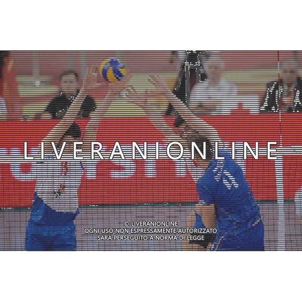 13.09.2014 - Lodz , Atlas Arena , siatkowka , Mistrzostwa Swiata 2014 , grupa E Serbia (biale) - Francja (granatowe) , FIVB Men\'s World Championship , pool E Serbia (white) - France (navy) N/Z Marko Podrascanin , Milos Nikic , Antonin Rouzier Fot. Mariusz Palczynski / MPAimages.com / NEWSPIX.PL --- Newspix.pl AG ALDO LIVERANI SAS ONLY ITALY *** Local Caption *** www.newspix.pl mail us: info@newspix.pl call us: 0048 022 23 22 222 --- Polish Picture Agency by Ringier Axel Springer Poland