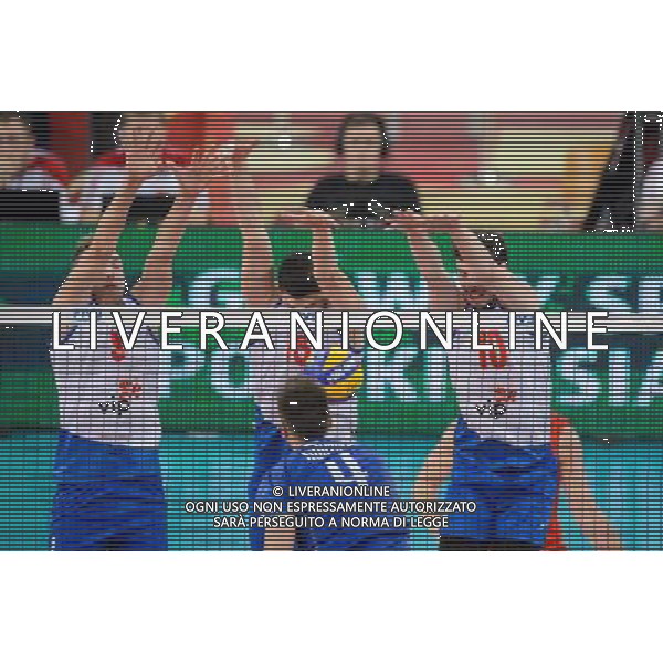 13.09.2014 - Lodz , Atlas Arena , siatkowka , Mistrzostwa Swiata 2014 , grupa E Serbia (biale) - Francja (granatowe) , FIVB Men\'s World Championship , pool E Serbia (white) - France (navy) N/Z Nikola Jovovic , Marko Podrascanin , Antonin Rouzier , Milos Nikic Fot. Mariusz Palczynski / MPAimages.com / NEWSPIX.PL --- Newspix.pl AG ALDO LIVERANI SAS ONLY ITALY *** Local Caption *** www.newspix.pl mail us: info@newspix.pl call us: 0048 022 23 22 222 --- Polish Picture Agency by Ringier Axel Springer Poland