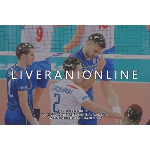 13.09.2014 - Lodz , Atlas Arena , siatkowka , Mistrzostwa Swiata 2014 , grupa E Serbia (biale) - Francja (granatowe) , FIVB Men\'s World Championship , pool E Serbia (white) - France (navy) N/Z Benjamin Toniutti , Jenia Grebennikov , Antonin Rouzier Fot. Mariusz Palczynski / MPAimages.com / NEWSPIX.PL --- Newspix.pl AG ALDO LIVERANI SAS ONLY ITALY *** Local Caption *** www.newspix.pl mail us: info@newspix.pl call us: 0048 022 23 22 222 --- Polish Picture Agency by Ringier Axel Springer Poland