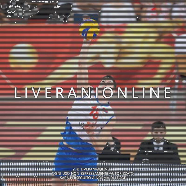 13.09.2014 - Lodz , Atlas Arena , siatkowka , Mistrzostwa Swiata 2014 , grupa E Serbia (biale) - Francja (granatowe) , FIVB Men\'s World Championship , pool E Serbia (white) - France (navy) N/Z Marko Podrascanin Fot. Mariusz Palczynski / MPAimages.com / NEWSPIX.PL --- Newspix.pl AG ALDO LIVERANI SAS ONLY ITALY *** Local Caption *** www.newspix.pl mail us: info@newspix.pl call us: 0048 022 23 22 222 --- Polish Picture Agency by Ringier Axel Springer Poland