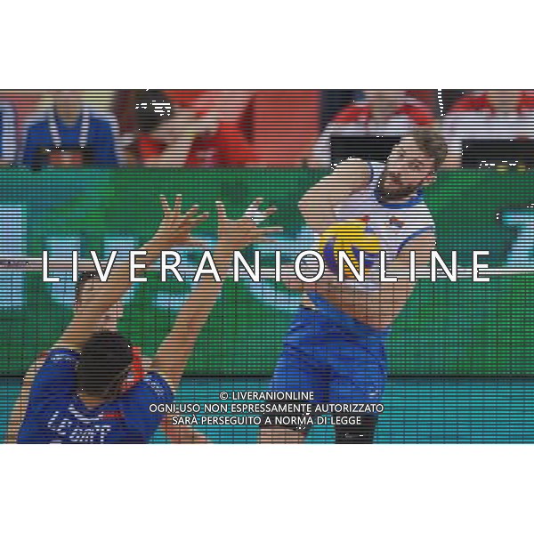 13.09.2014 - Lodz , Atlas Arena , siatkowka , Mistrzostwa Swiata 2014 , grupa E Serbia (biale) - Francja (granatowe) , FIVB Men\'s World Championship , pool E Serbia (white) - France (navy) N/Z Nicolas Le Goff , Nikola Kovacevic Fot. Mariusz Palczynski / MPAimages.com / NEWSPIX.PL --- Newspix.pl AG ALDO LIVERANI SAS ONLY ITALY *** Local Caption *** www.newspix.pl mail us: info@newspix.pl call us: 0048 022 23 22 222 --- Polish Picture Agency by Ringier Axel Springer Poland