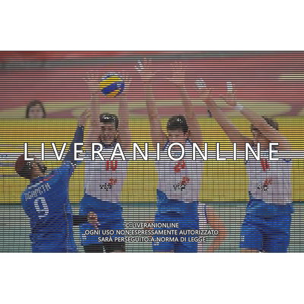 13.09.2014 - Lodz , Atlas Arena , siatkowka , Mistrzostwa Swiata 2014 , grupa E Serbia (biale) - Francja (granatowe) , FIVB Men\'s World Championship , pool E Serbia (white) - France (navy) N/Z Earvin Ngapeth , Milos Nikic , Srecko Lisinac , Aleksandar Atanasijevic Fot. Mariusz Palczynski / MPAimages.com / NEWSPIX.PL --- Newspix.pl AG ALDO LIVERANI SAS ONLY ITALY *** Local Caption *** www.newspix.pl mail us: info@newspix.pl call us: 0048 022 23 22 222 --- Polish Picture Agency by Ringier Axel Springer Poland