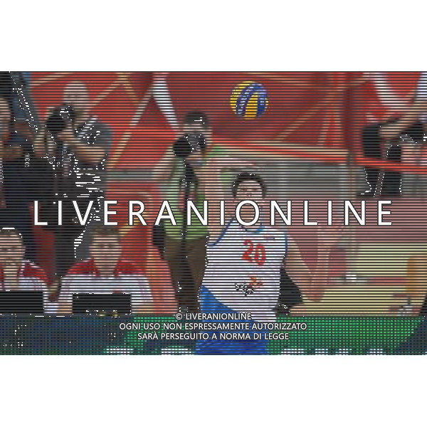 13.09.2014 - Lodz , Atlas Arena , siatkowka , Mistrzostwa Swiata 2014 , grupa E Serbia (biale) - Francja (granatowe) , FIVB Men\'s World Championship , pool E Serbia (white) - France (navy) N/Z Srecko Lisinac Fot. Mariusz Palczynski / MPAimages.com / NEWSPIX.PL --- Newspix.pl AG ALDO LIVERANI SAS ONLY ITALY *** Local Caption *** www.newspix.pl mail us: info@newspix.pl call us: 0048 022 23 22 222 --- Polish Picture Agency by Ringier Axel Springer Poland