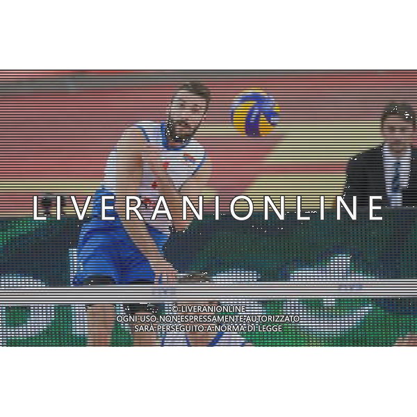 13.09.2014 - Lodz , Atlas Arena , siatkowka , Mistrzostwa Swiata 2014 , grupa E Serbia (biale) - Francja (granatowe) , FIVB Men\'s World Championship , pool E Serbia (white) - France (navy) N/Z Nikola Kovacevic Fot. Mariusz Palczynski / MPAimages.com / NEWSPIX.PL --- Newspix.pl AG ALDO LIVERANI SAS ONLY ITALY *** Local Caption *** www.newspix.pl mail us: info@newspix.pl call us: 0048 022 23 22 222 --- Polish Picture Agency by Ringier Axel Springer Poland