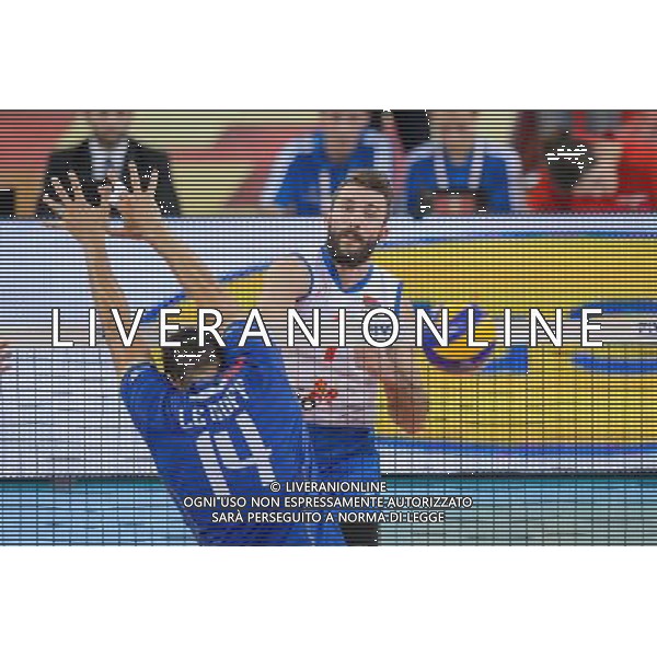 13.09.2014 - Lodz , Atlas Arena , siatkowka , Mistrzostwa Swiata 2014 , grupa E Serbia (biale) - Francja (granatowe) , FIVB Men\'s World Championship , pool E Serbia (white) - France (navy) N/Z Nicolas Le Goff , Nikola Kovacevic Fot. Mariusz Palczynski / MPAimages.com / NEWSPIX.PL --- Newspix.pl AG ALDO LIVERANI SAS ONLY ITALY *** Local Caption *** www.newspix.pl mail us: info@newspix.pl call us: 0048 022 23 22 222 --- Polish Picture Agency by Ringier Axel Springer Poland