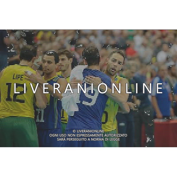 14.09.2014 - Katowice , Spodek , siatkowka , Mistrzostwa Swiata 2014 , grupa F Brazylia (zolte) - Rosja (czerwone) , FIVB Men\'s World Championship , pool F Brazil (yellow) - Russia (red) N/Z Luiz Felipe Marques Fonteles , Silva Felipe Lourenco , Mario Da Silva Pedreira Junior , Vieira De Oliveira Raphael Fot. Karol Bartnik / MPAimages.com / NEWSPIX.PL --- Newspix.pl AG ALDO LIVERANI SAS ONLY ITALY *** Local Caption *** www.newspix.pl mail us: info@newspix.pl call us: 0048 022 23 22 222 --- Polish Picture Agency by Ringier Axel Springer Poland