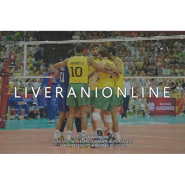 14.09.2014 - Katowice , Spodek , siatkowka , Mistrzostwa Swiata 2014 , grupa F Brazylia (zolte) - Rosja (czerwone) , FIVB Men\'s World Championship , pool F Brazil (yellow) - Russia (red) N/Z Brazylia Fot. Karol Bartnik / MPAimages.com / NEWSPIX.PL --- Newspix.pl AG ALDO LIVERANI SAS ONLY ITALY *** Local Caption *** www.newspix.pl mail us: info@newspix.pl call us: 0048 022 23 22 222 --- Polish Picture Agency by Ringier Axel Springer Poland
