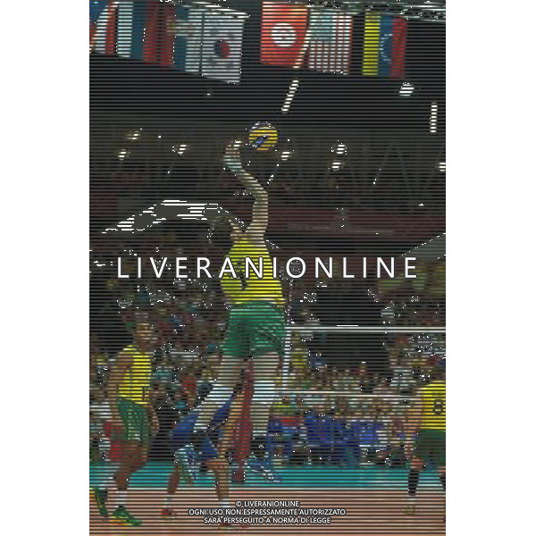14.09.2014 - Katowice , Spodek , siatkowka , Mistrzostwa Swiata 2014 , grupa F Brazylia (zolte) - Rosja (czerwone) , FIVB Men\'s World Championship , pool F Brazil (yellow) - Russia (red) N/Z Bruno Mossa Rezende Fot. Karol Bartnik / MPAimages.com / NEWSPIX.PL --- Newspix.pl AG ALDO LIVERANI SAS ONLY ITALY *** Local Caption *** www.newspix.pl mail us: info@newspix.pl call us: 0048 022 23 22 222 --- Polish Picture Agency by Ringier Axel Springer Poland