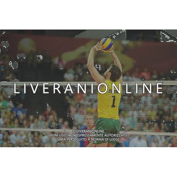 14.09.2014 - Katowice , Spodek , siatkowka , Mistrzostwa Swiata 2014 , grupa F Brazylia (zolte) - Rosja (czerwone) , FIVB Men\'s World Championship , pool F Brazil (yellow) - Russia (red) N/Z Bruno Mossa Rezende Fot. Karol Bartnik / MPAimages.com / NEWSPIX.PL --- Newspix.pl AG ALDO LIVERANI SAS ONLY ITALY *** Local Caption *** www.newspix.pl mail us: info@newspix.pl call us: 0048 022 23 22 222 --- Polish Picture Agency by Ringier Axel Springer Poland