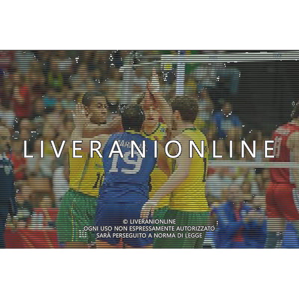 14.09.2014 - Katowice , Spodek , siatkowka , Mistrzostwa Swiata 2014 , grupa F Brazylia (zolte) - Rosja (czerwone) , FIVB Men\'s World Championship , pool F Brazil (yellow) - Russia (red) N/Z Ricardo Lucarelli Santos , Mario Da Silva Pedreira Junior , Bruno Mossa Rezende Fot. Karol Bartnik / MPAimages.com / NEWSPIX.PL --- Newspix.pl AG ALDO LIVERANI SAS ONLY ITALY *** Local Caption *** www.newspix.pl mail us: info@newspix.pl call us: 0048 022 23 22 222 --- Polish Picture Agency by Ringier Axel Springer Poland