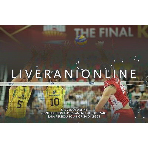14.09.2014 - Katowice , Spodek , siatkowka , Mistrzostwa Swiata 2014 , grupa F Brazylia (zolte) - Rosja (czerwone) , FIVB Men\'s World Championship , pool F Brazil (yellow) - Russia (red) N/Z Sidnei Dos Santoz Jr Sidao , Ricardo Lucarelli Santos , Pavel Moroz Fot. Karol Bartnik / MPAimages.com / NEWSPIX.PL --- Newspix.pl AG ALDO LIVERANI SAS ONLY ITALY *** Local Caption *** www.newspix.pl mail us: info@newspix.pl call us: 0048 022 23 22 222 --- Polish Picture Agency by Ringier Axel Springer Poland