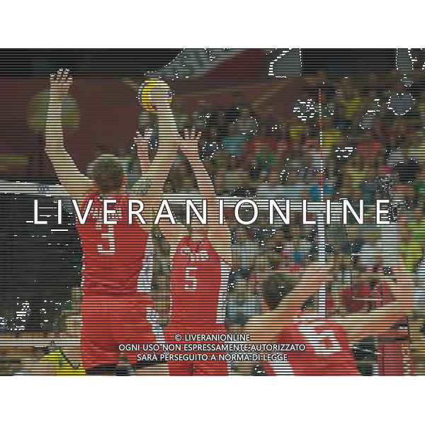 14.09.2014 - Katowice , Spodek , siatkowka , Mistrzostwa Swiata 2014 , grupa F Brazylia (zolte) - Rosja (czerwone) , FIVB Men\'s World Championship , pool F Brazil (yellow) - Russia (red) N/Z Nikolay Apalikov , Sergey Grankin Fot. Karol Bartnik / MPAimages.com / NEWSPIX.PL --- Newspix.pl AG ALDO LIVERANI SAS ONLY ITALY *** Local Caption *** www.newspix.pl mail us: info@newspix.pl call us: 0048 022 23 22 222 --- Polish Picture Agency by Ringier Axel Springer Poland
