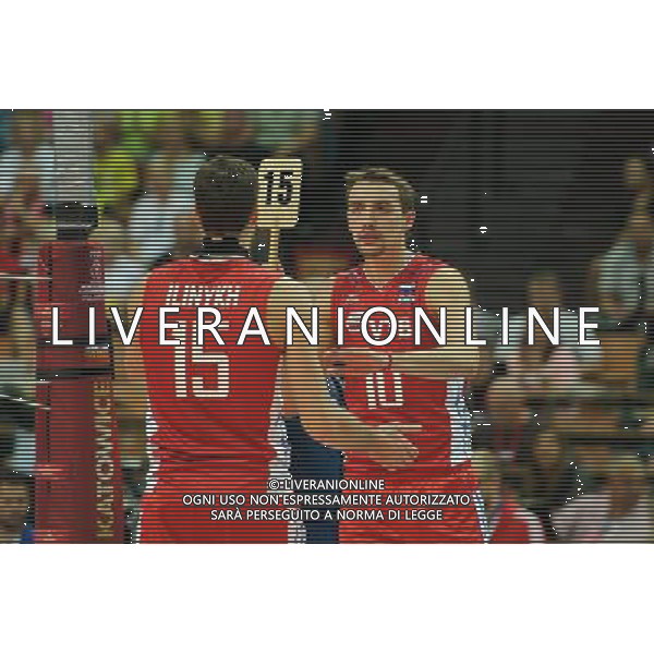 14.09.2014 - Katowice , Spodek , siatkowka , Mistrzostwa Swiata 2014 , grupa F Brazylia (zolte) - Rosja (czerwone) , FIVB Men\'s World Championship , pool F Brazil (yellow) - Russia (red) N/Z Dmitriy Ilinykh , Sergey Savin Fot. Karol Bartnik / MPAimages.com / NEWSPIX.PL --- Newspix.pl AG ALDO LIVERANI SAS ONLY ITALY *** Local Caption *** www.newspix.pl mail us: info@newspix.pl call us: 0048 022 23 22 222 --- Polish Picture Agency by Ringier Axel Springer Poland