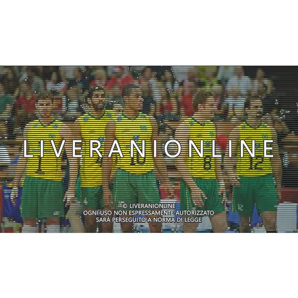 14.09.2014 - Katowice , Spodek , siatkowka , Mistrzostwa Swiata 2014 , grupa F Brazylia (zolte) - Rosja (czerwone) , FIVB Men\'s World Championship , pool F Brazil (yellow) - Russia (red) N/Z Bruno Mossa Rezende , Wallace De Souza , Ricardo Lucarelli Santos , Murilo Endres , Luiz Felipe Marques Fonteles Fot. Karol Bartnik / MPAimages.com / NEWSPIX.PL --- Newspix.pl AG ALDO LIVERANI SAS ONLY ITALY *** Local Caption *** www.newspix.pl mail us: info@newspix.pl call us: 0048 022 23 22 222 --- Polish Picture Agency by Ringier Axel Springer Poland