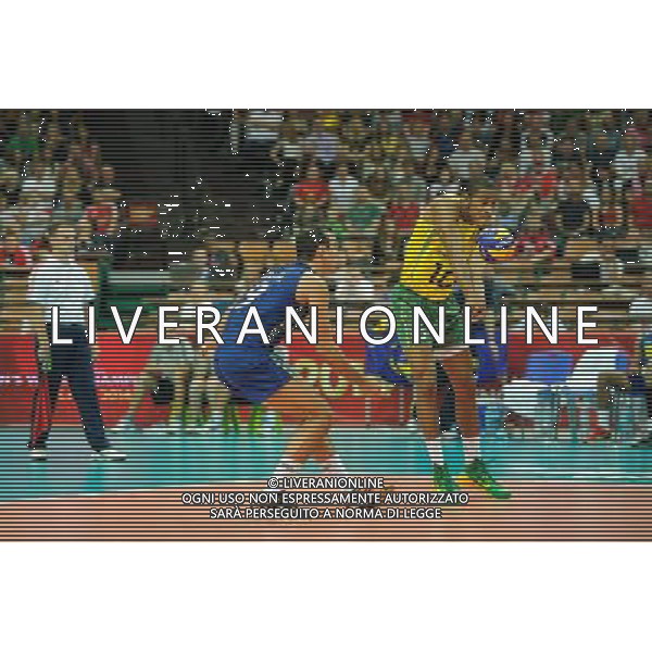 14.09.2014 - Katowice , Spodek , siatkowka , Mistrzostwa Swiata 2014 , grupa F Brazylia (zolte) - Rosja (czerwone) , FIVB Men\'s World Championship , pool F Brazil (yellow) - Russia (red) N/Z Mario Da Silva Pedreira Junior , Ricardo Lucarelli Santos Fot. Karol Bartnik / MPAimages.com / NEWSPIX.PL --- Newspix.pl AG ALDO LIVERANI SAS ONLY ITALY *** Local Caption *** www.newspix.pl mail us: info@newspix.pl call us: 0048 022 23 22 222 --- Polish Picture Agency by Ringier Axel Springer Poland
