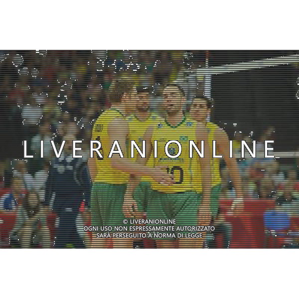 14.09.2014 - Katowice , Spodek , siatkowka , Mistrzostwa Swiata 2014 , grupa F Brazylia (zolte) - Rosja (czerwone) , FIVB Men\'s World Championship , pool F Brazil (yellow) - Russia (red) N/Z Murilo Endres , Vieira De Oliveira Raphael Fot. Karol Bartnik / MPAimages.com / NEWSPIX.PL --- Newspix.pl AG ALDO LIVERANI SAS ONLY ITALY *** Local Caption *** www.newspix.pl mail us: info@newspix.pl call us: 0048 022 23 22 222 --- Polish Picture Agency by Ringier Axel Springer Poland