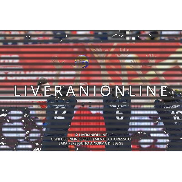 14.09.2014 - Lodz , Atlas Arena , siatkowka , Mistrzostwa Swiata 2014 , grupa E Serbia (czerwone) - Iran (czarne) , FIVB Men\'s World Championship , pool E Serbia (red) - Iran (black) N/Z Nikola Kovacevic , Mojtaba Mirzajanpour , Mousavi Eraghi Seyed Mohammad , Amir Ghafour Fot. Mariusz Palczynski / MPAimages.com / NEWSPIX.PL --- Newspix.pl AG ALDO LIVERANI SAS ONLY ITALY *** Local Caption *** www.newspix.pl mail us: info@newspix.pl call us: 0048 022 23 22 222 --- Polish Picture Agency by Ringier Axel Springer Poland