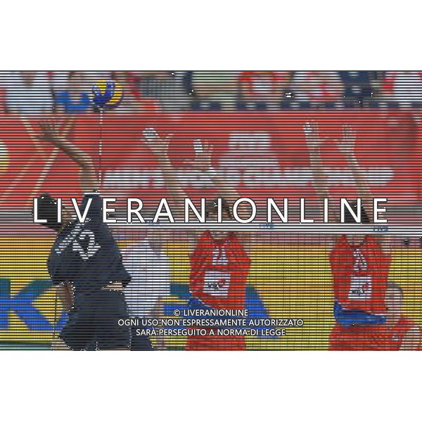 14.09.2014 - Lodz , Atlas Arena , siatkowka , Mistrzostwa Swiata 2014 , grupa E Serbia (czerwone) - Iran (czarne) , FIVB Men\'s World Championship , pool E Serbia (red) - Iran (black) N/Z Mojtaba Mirzajanpour , Aleksandar Atanasijevic , Srecko Lisinac Fot. Mariusz Palczynski / MPAimages.com / NEWSPIX.PL --- Newspix.pl AG ALDO LIVERANI SAS ONLY ITALY *** Local Caption *** www.newspix.pl mail us: info@newspix.pl call us: 0048 022 23 22 222 --- Polish Picture Agency by Ringier Axel Springer Poland