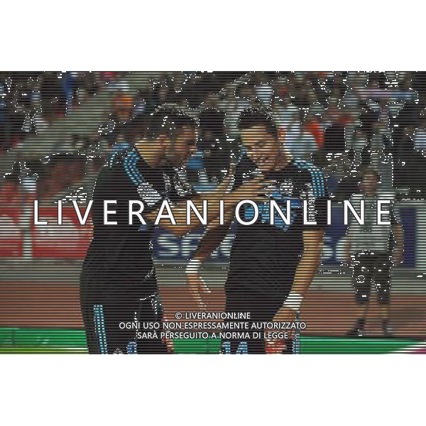 Joie Andre Pierre GIGNAC / Florian THAUVIN - 14.09.2014 - Evian Thonon / Marseille - 5eme journee de Ligue 1 Photo : Jean Paul Thomas / Icon Sport /Agenzia Aldo Liverani sas - ITALY ONLY - EDITORIAL USE ONLY