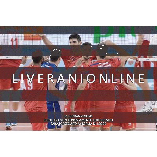 14.09.2014 - Lodz , Atlas Arena , siatkowka , Mistrzostwa Swiata 2014 , grupa E Polska (biale) - Francja (czerwone) , FIVB Men\'s World Championship , pool E Poland (white) - France (red) N/Z Earvin Ngapeth , Jenia Grebennikov , Nicolas Le Goff , Kevin Tillie , Antonin Rouzier , Benjamin Toniutti Fot. Mariusz Palczynski / MPAimages.com / NEWSPIX.PL --- Newspix.pl /Agenzia Aldo Liverani sas - ITALY ONLY - Polonia - Francia Campionati Mondiali Volley maschile FIVB pallavolo Polonia 2014 *** Local Caption *** www.newspix.pl mail us: info@newspix.pl call us: 0048 022 23 22 222 --- Polish Picture Agency by Ringier Axel Springer Poland