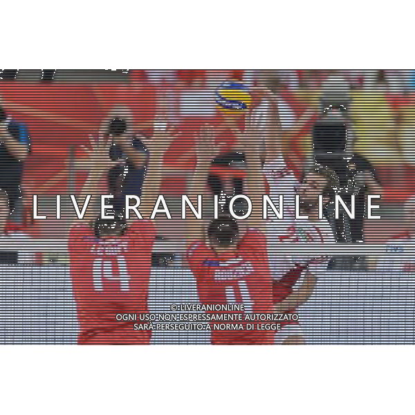 14.09.2014 - Lodz , Atlas Arena , siatkowka , Mistrzostwa Swiata 2014 , grupa E Polska (biale) - Francja (czerwone) , FIVB Men\'s World Championship , pool E Poland (white) - France (red) N/Z Nicolas Le Goff , Antonin Rouzier , Mateusz Mika Fot. Mariusz Palczynski / MPAimages.com / NEWSPIX.PL --- Newspix.pl /Agenzia Aldo Liverani sas - ITALY ONLY - Polonia - Francia Campionati Mondiali Volley maschile FIVB pallavolo Polonia 2014 *** Local Caption *** www.newspix.pl mail us: info@newspix.pl call us: 0048 022 23 22 222 --- Polish Picture Agency by Ringier Axel Springer Poland