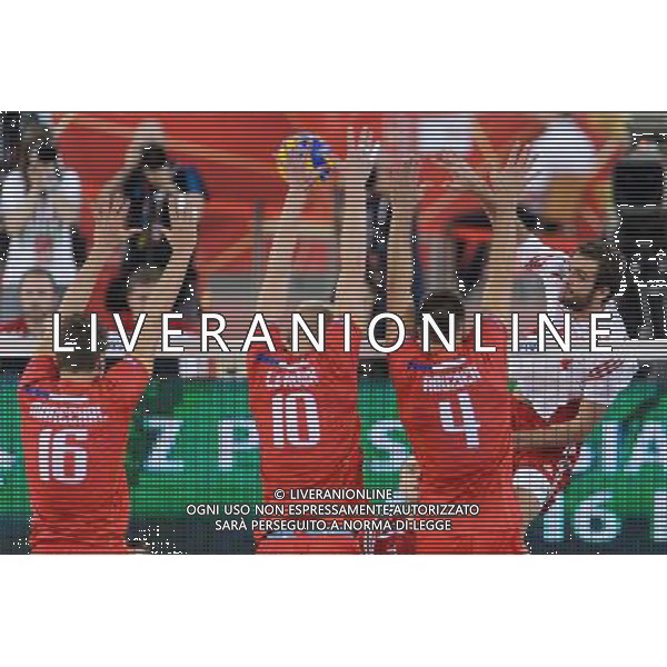 14.09.2014 - Lodz , Atlas Arena , siatkowka , Mistrzostwa Swiata 2014 , grupa E Polska (biale) - Francja (czerwone) , FIVB Men\'s World Championship , pool E Poland (white) - France (red) N/Z Nicolas Marechal , KEvin Le Roux , Antonin Rouzier , Mateusz Mika Fot. Mariusz Palczynski / MPAimages.com / NEWSPIX.PL --- Newspix.pl /Agenzia Aldo Liverani sas - ITALY ONLY - Polonia - Francia Campionati Mondiali Volley maschile FIVB pallavolo Polonia 2014 *** Local Caption *** www.newspix.pl mail us: info@newspix.pl call us: 0048 022 23 22 222 --- Polish Picture Agency by Ringier Axel Springer Poland