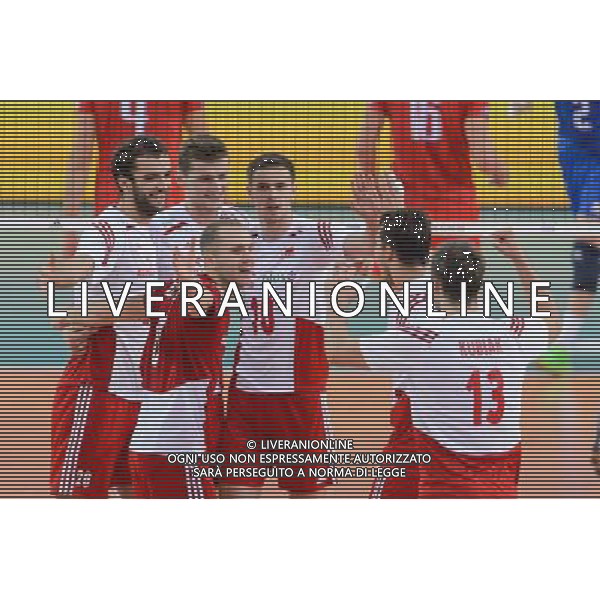 14.09.2014 - Lodz , Atlas Arena , siatkowka , Mistrzostwa Swiata 2014 , grupa E Polska (biale) - Francja (czerwone) , FIVB Men\'s World Championship , pool E Poland (white) - France (red) N/Z Mateusz Mika , Piotr Nowakowski , Pawel Zatorski , Mariusz Wlazly , Fabian Drzyzga , Michal Kubiak Fot. Mariusz Palczynski / MPAimages.com / NEWSPIX.PL --- Newspix.pl /Agenzia Aldo Liverani sas - ITALY ONLY - Polonia - Francia Campionati Mondiali Volley maschile FIVB pallavolo Polonia 2014 *** Local Caption *** www.newspix.pl mail us: info@newspix.pl call us: 0048 022 23 22 222 --- Polish Picture Agency by Ringier Axel Springer Poland