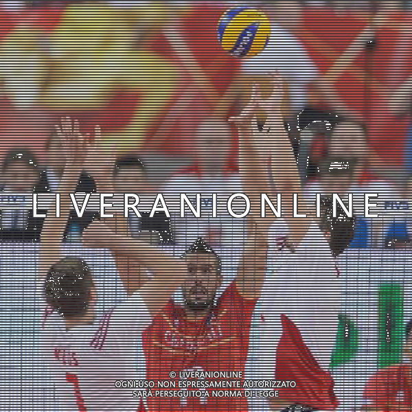14.09.2014 - Lodz , Atlas Arena , siatkowka , Mistrzostwa Swiata 2014 , grupa E Polska (biale) - Francja (czerwone) , FIVB Men\'s World Championship , pool E Poland (white) - France (red) N/Z Karol Klos , Franck Lafitte , Fabian Drzyzga Fot. Mariusz Palczynski / MPAimages.com / NEWSPIX.PL --- Newspix.pl /Agenzia Aldo Liverani sas - ITALY ONLY - Polonia - Francia Campionati Mondiali Volley maschile FIVB pallavolo Polonia 2014 *** Local Caption *** www.newspix.pl mail us: info@newspix.pl call us: 0048 022 23 22 222 --- Polish Picture Agency by Ringier Axel Springer Poland