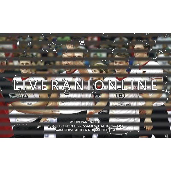 14.09.2014 - Katowice , Mistrzostwa Swiata . POLAND, FIVB Volleyball Men\'s World Championship 2014 . Niemcy (bialo-czarne - Kanada (czerwone) n/z. radosc siatkarzy Niemiec po 2 secie - z okazji awansu do czolowej 6 mistrzostw . Fot. Tomasz Wantula / EDYTOR.net / NEWSPIX.PL --- Newspix.pl /Agenzia Aldo Liverani sas - ITALY ONLY - Germania - Canada Campionati Mondiali Volley maschile FIVB pallavolo Polonia 2014 *** Local Caption *** www.newspix.pl mail us: info@newspix.pl call us: 0048 022 23 22 222 --- Polish Picture Agency by Ringier Axel Springer Poland