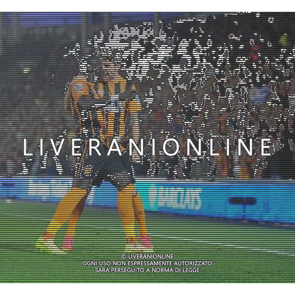 Hull City\'s Mohamed Diame, left, celebrates scoring his sides second goal with team-mate Robbie Brady Photographer Chris Vaughan/CameraSport Football - Barclays Premiership - Hull City v West Ham United - Monday 15th September 2014 - Kingston Communications Stadium - Hull © CameraSport - 43 Linden Ave. Countesthorpe. Leicester. England. LE8 5PG - Tel: +44 (0) 116 277 4147 - admin@camerasport.com - www.camerasport.com /Agenzia Aldo Liverani sas - ITALY ONLY - EDITORIAL USE ONLY