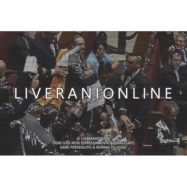 Camera, Matteo Renzi spiega il programma dei \'mille giorni\' del suo governo a Montecitorio Roma 16 settembre 2014 nella foto Le proteste dei rappresentanti della Lega Nord ©Corradetti/Agenzia Aldo Liverani sas