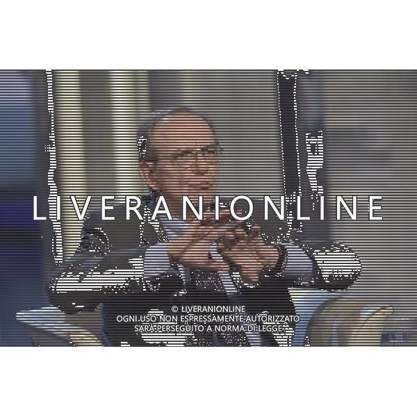 Il Ministro PierCarlo Padoan ospite della trasmissione televisiva \'Porta a Porta\' Rai1 - Roma 16 settembre 2014 ©Corradetti/Agenzia Aldo Liverani sas