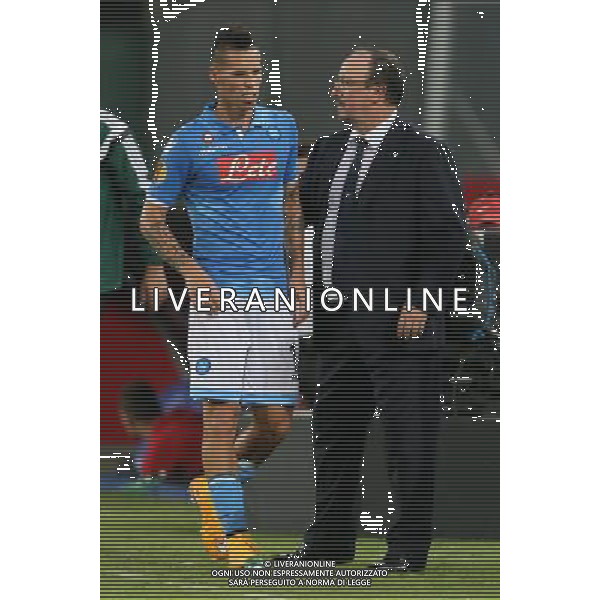 NAPOLI - SPARTA PRAGA UEFA EUROPA LEAGUE 18 SETTEMBRE 2014 NELLA FOTO: MAREK HAMSIK CON RAFAEL BENITEZ ©MOSCA/Agenzia Aldo Liverani sas