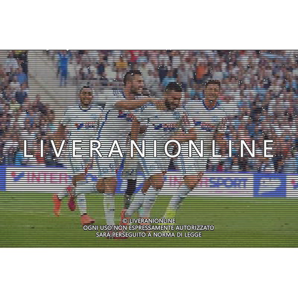 Joie Andre Pierre GIGNAC / Romain ALESSANDRINI - 20.09.2014 - Marseille / Rennes - 6eme journee de Ligue 1 - Photo : Gaston Petrelli / Icon Sport /Agenzia Aldo Liverani sas - ITALY ONLY - EDITORIAL USE ONLY - RUGBY