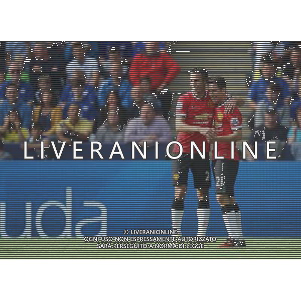 Manchester United\'s Ander Herrera (R) celebrates scoring his sides third goal Photographer Jack Phillips/CameraSport Football - Barclays Premiership - Leicester City v Manchester United - Sunday 21st September 2014 - King Power Stadium - Leicester © CameraSport - 43 Linden Ave. Countesthorpe. Leicester. England. LE8 5PG - Tel: +44 (0) 116 277 4147 - admin@camerasport.com - www.camerasport.com AG ALDO LIVERANI SAS ONLY ITALY